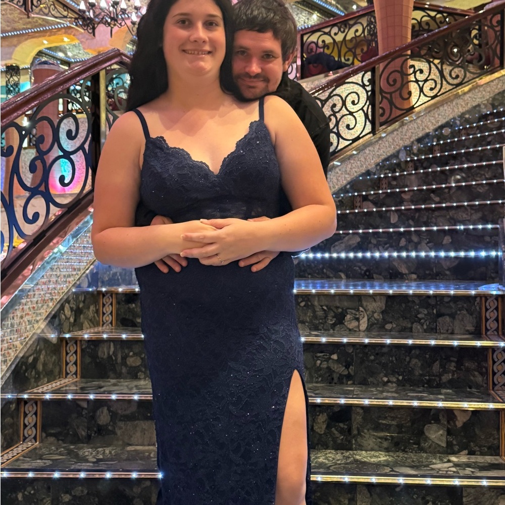 Elegant Navy Blue Lace Dress